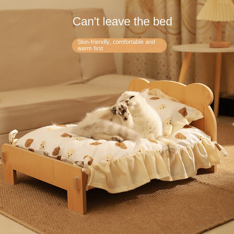 Solid Wood Dog Bed – Removable Cushion