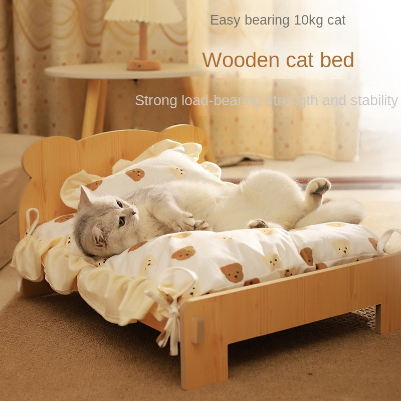 Solid Wood Dog Bed – Removable Cushion