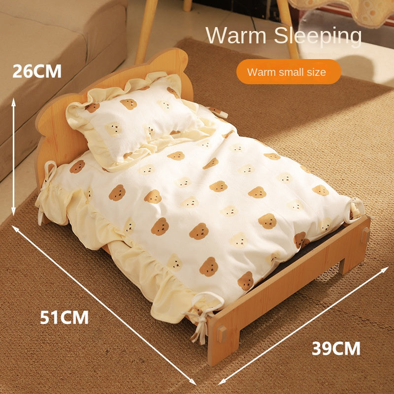 Solid Wood Dog Bed – Removable Cushion