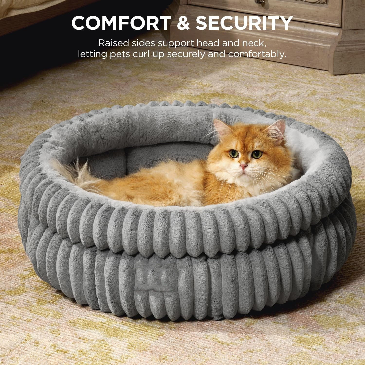 Round Calming Dog Bed – Ribbed Plush