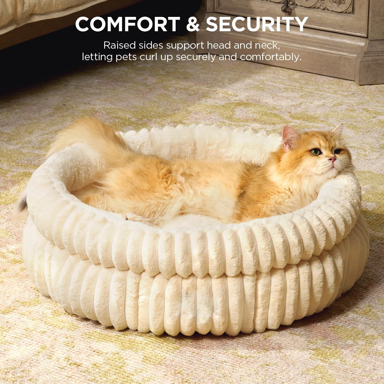Round Calming Dog Bed – Ribbed Plush