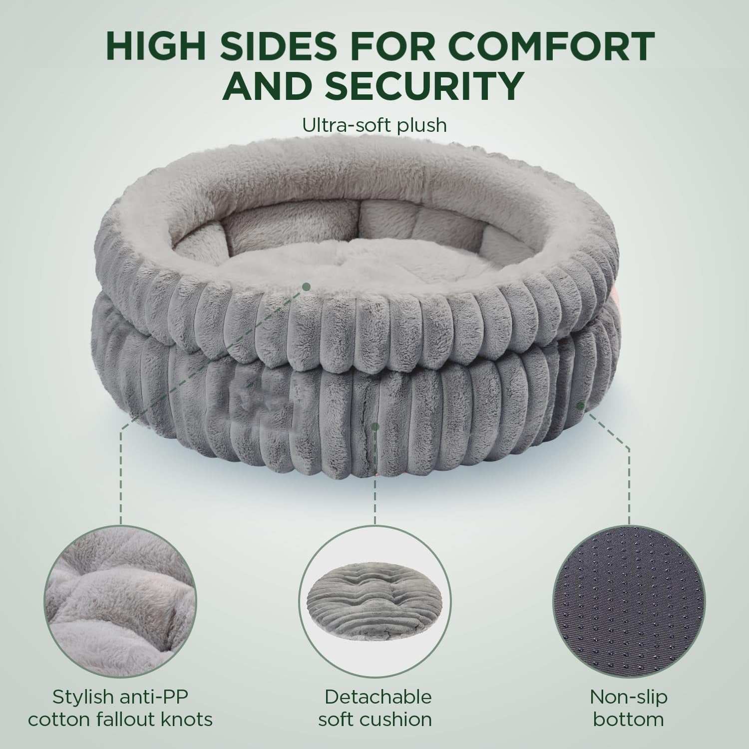 Round Calming Dog Bed – Ribbed Plush
