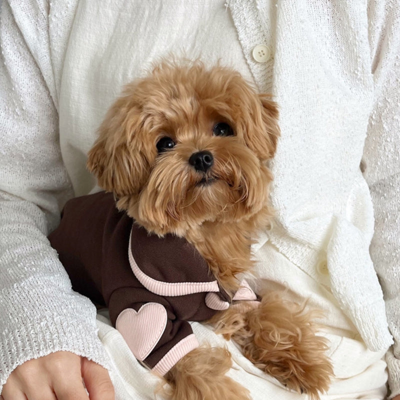 Heart Print Dog Onesie – Warm Fleece Outfit