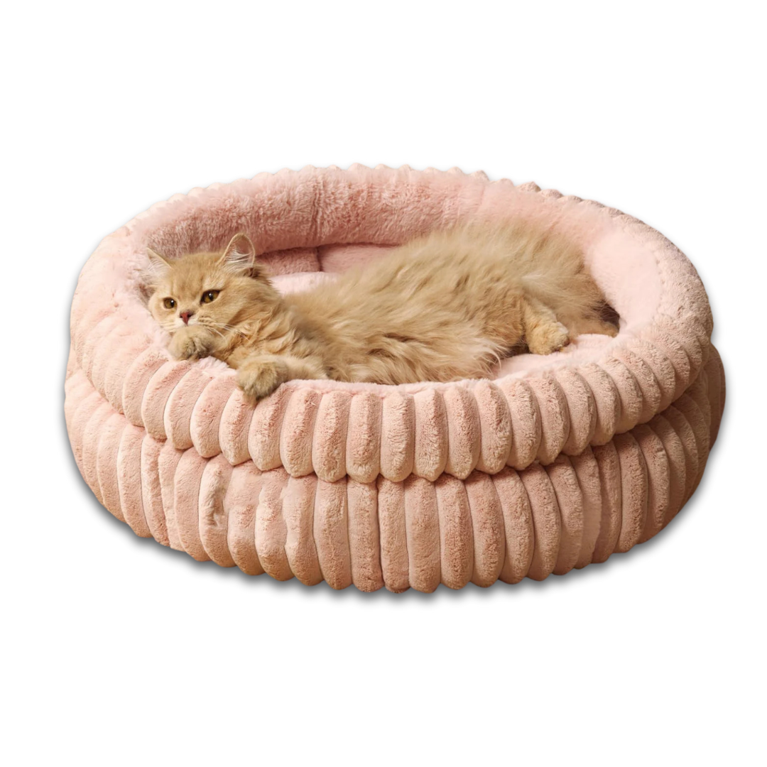 Round Calming Dog Bed – Ribbed Plush