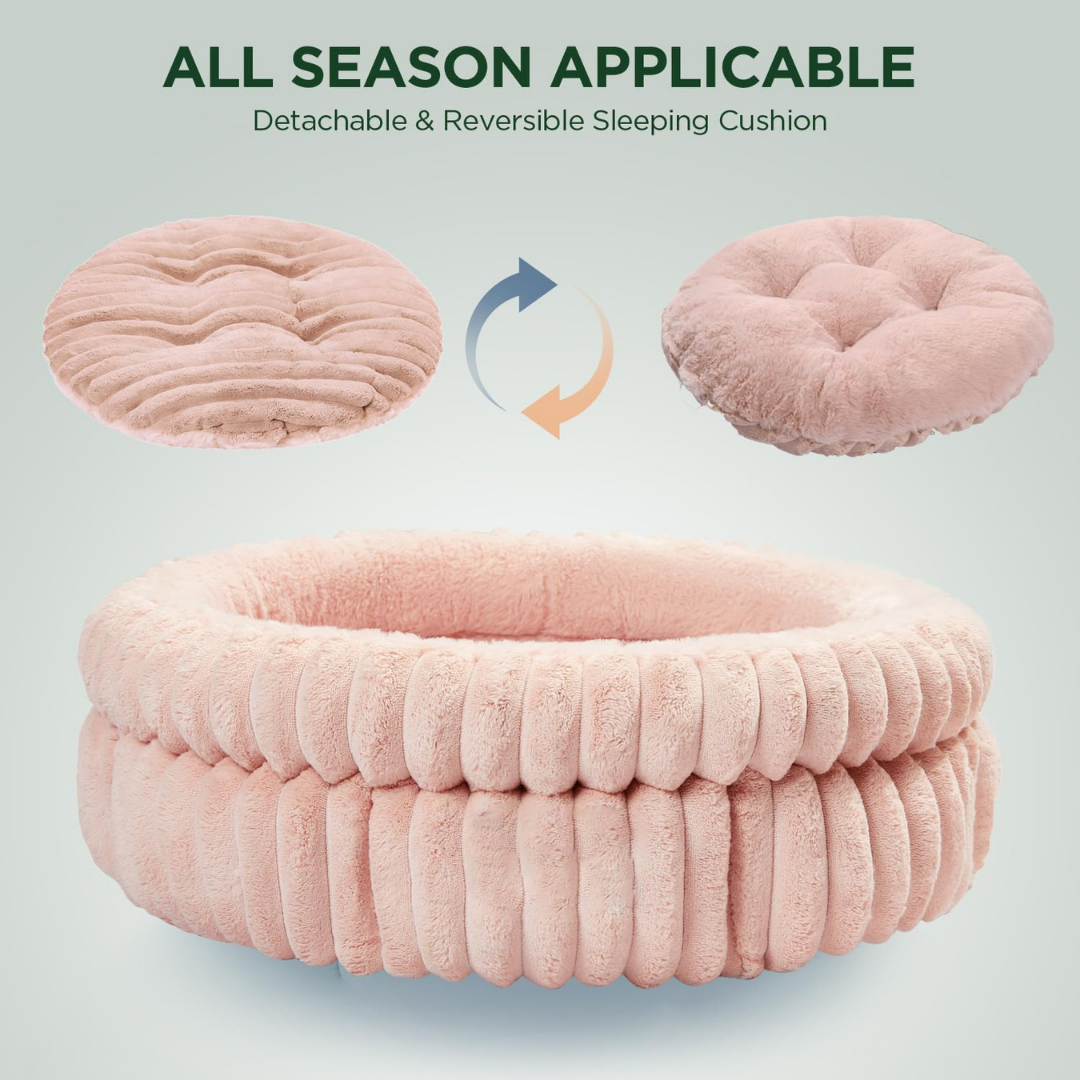 Round Calming Dog Bed – Ribbed Plush